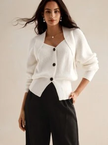 Anewsta Áo khoác len cardigan dệt kim thiết kế vai đặc biệt theo phong cách tối giản, sang trọng, đơn sắc dành cho nữ, thích hợp mặc vào mùa thu, đông, đi chơi, thanh lịch, thoải mái, trang trọng, tiệc tùng, thời trang, năm mới, giáng sinh, công sở, tốt nghiệp, đám cưới - Màu be - Xem 4