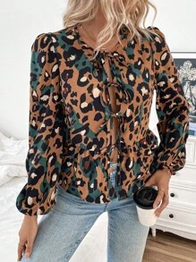 Chiquease Women's Fashion Versatile Leopard Print Tied Loose Woven Long Sleeve Casual Shirt Fall Cloth For Women - Multicolor - View 7