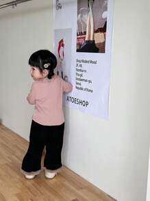 SHEIN 3 pièces Ensemble de hauts à manches longues avec col montant et broderie, style décontracté pour nouveau-nés et bébés filles, printemps automne