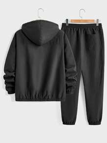 Manfinity VCAY 2pcs Men's Fitted Casual Hooded Long Sleeve Zip-Up Jacket Set, Suitable For Autumn - Black - View 6