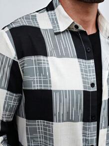 Manfinity Homme Camisa de franela a cuadros casual de manga larga para hombre - Multicolor - Ver 4