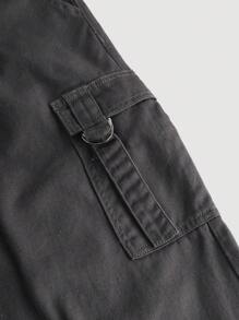 SHEIN Teen Girl Deep Grey Denim Low Waist Straight Leg Cargo Pants - Dark Grey - View 4