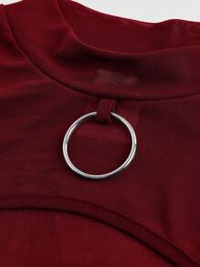 ROMWE Goth 女式抽绳网眼喇叭袖上衣 - 紅色 - 查看 4