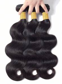 3pcs Body Wave Human Hair Bundles Virgin Hair Extension 3 Bundles Real Double Weft Hair Weave Cheap Hair Daily Use Natural Black Color - Natural Black - View 6