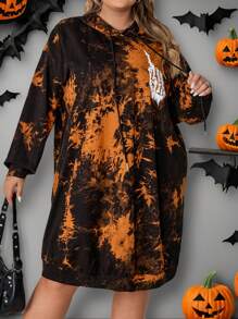 SHEIN CURVE+ Plus Size Tie Dye Skull Print Halloween Casual Sweatshirt Dress - Multicolor - View 3