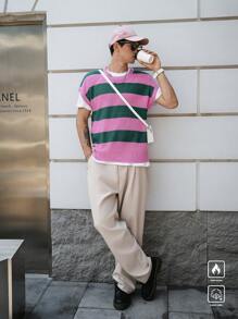 Manfinity Hypemode Men Striped Crew Neck Casual Loose Knitted Sweater Vest, Autumn&Winter