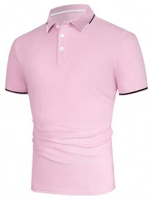 Manfinity Homme Áo thun polo tay ngắn họa tiết tương phản thường ngày dành cho nam - Hồng - Xem 4