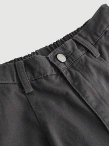 SHEIN Teen Girl Deep Grey Denim Low Waist Straight Leg Cargo Pants - Dark Grey - View 3