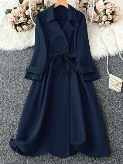 Chiquease Women's Casual Solid Color Double-Breasted Trench Coat For Autumn Fall Winter Cloth For Women