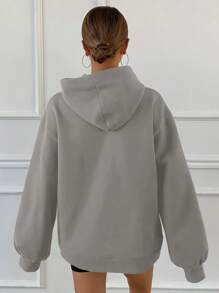 DAZY Sudadera con capucha básica de moda, informal y de felpa para mujer, nueva para otoño, con forro térmico - Gris Claro - Ver 2