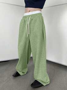 Manfinity Hypemode Men's Loose Fit Drawstring Waist Wide Leg Sweatpants - Green - View 1