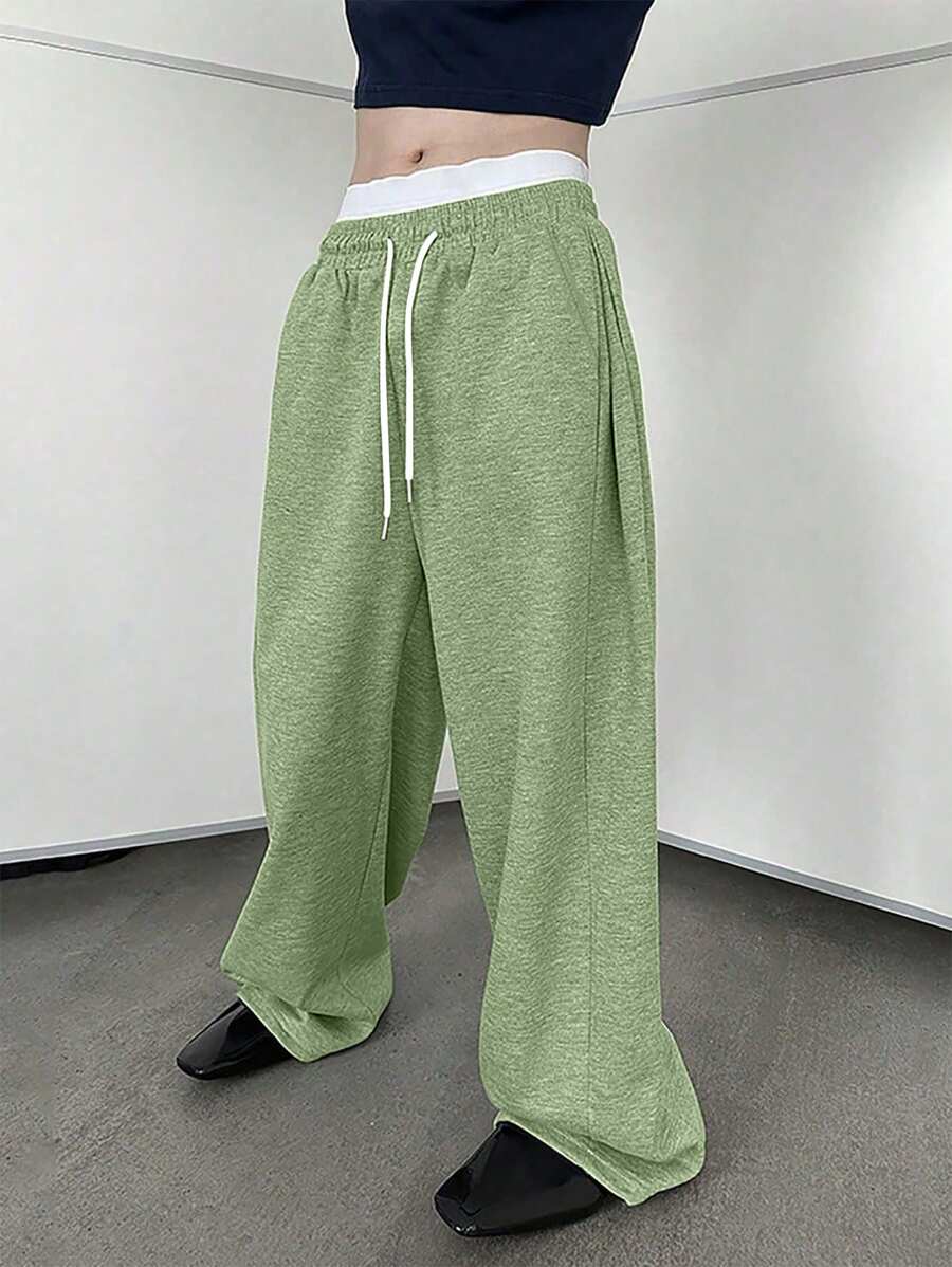 Manfinity Hypemode Men's Loose Fit Drawstring Waist Wide Leg Sweatpants - Green - View 1