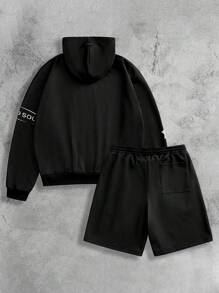 Manfinity VCAY Men's Loose Fit Hooded Sweatshirt Set, For Fall Winter - Black and White - View 2