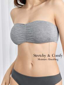 Ocili Leisure Solid Ruched Bandeau Bra Top - Light Grey - View 1