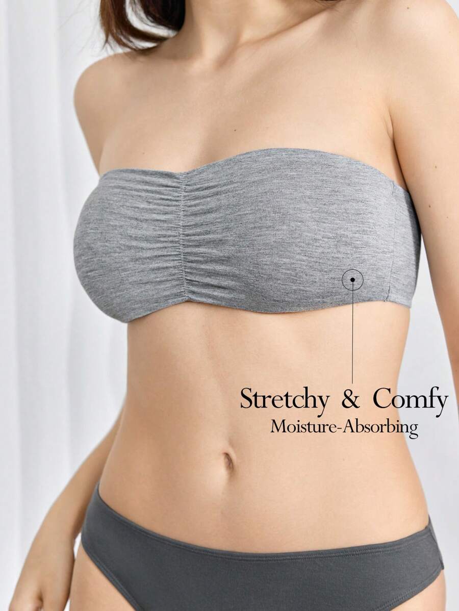 Ocili Leisure Solid Ruched Bandeau Bra Top - Light Grey - View 1