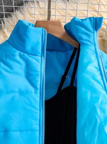 2pcs Tween Girl Puff Blue Padded Coat & Letter Print Leggings Set - Blue - View 8