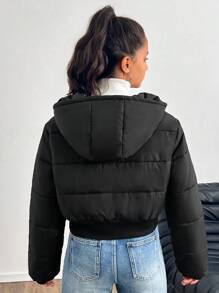 SHEIN Teen Girls' Winter Quilted Short Hooded Casual Warm Thickened Jacket Coat