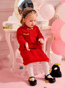 SHEIN Baby Girl Chinese Style Fluffy Retro Button Decorated Hanfu Half Body Skirt Set