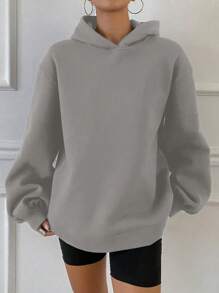 DAZY Sudadera con capucha básica de moda, informal y de felpa para mujer, nueva para otoño, con forro térmico - Gris Claro - Ver 5
