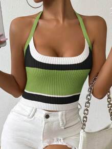 Chiquease Elegant Slim Fit Striped Knit Halter Top