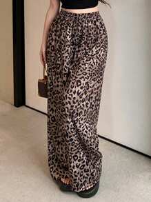 DAZY 女士豹纹直筒休闲裤 - 棕色 - 查看 9