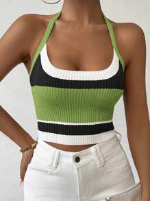 Chiquease Elegant Slim Fit Striped Knit Halter Top