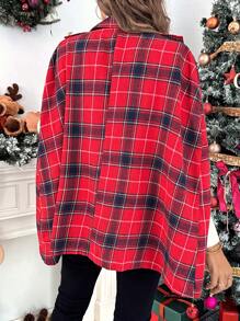 SHEIN LUNE Plaid Print Double-Breasted Cape Sleeve Jacket - Multicolor - View 2