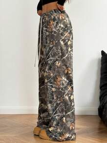 Coolane Women's Spring/Summer Casual Camo Print Drawstring Waist Wide Leg Pants