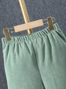 2pcs Tween Girl Solid Color Front Button Hoodie And Pants Set