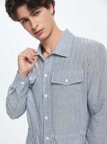 Manfinity VCAY Men Fashion Casual Loose Striped Jumpsuit, Fall - Grey - View 3