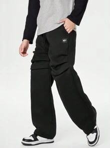 Casual Pleated Relaxed Straight Sweatpants For Tween Boys - Black - View 6