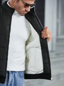 Manfinity Homme Men's Winter Letter Pattern Zip Up Casual Padded Coat - Black - View 5