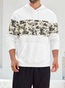 Manfinity Homme Felpa con cappuccio casual da uomo in patchwork stampato, primavera autunno