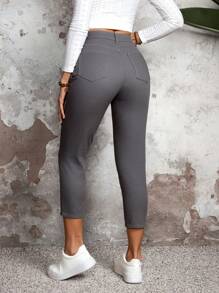 SHEIN LUNE Casual Solid Color Slim Fit Denim Pants - Dark Grey - View 2