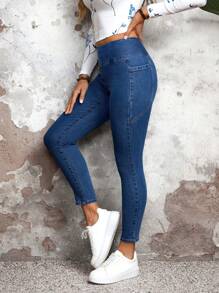 Jeans casuales de unicolor y sencillos para mujer - Negro - Ver 6