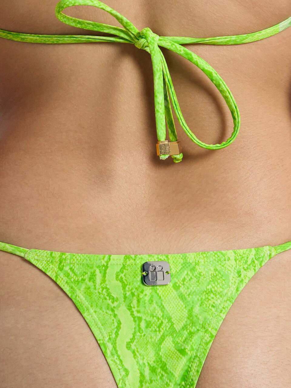 Beach Snake Print Triangle Halter Bikini Top And Side Tie Bikini Bottom Two-Piece Co-Ord Set Summer
