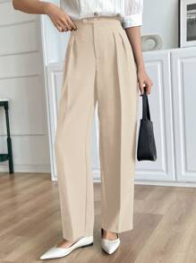 DAZY Women Straight Leg Dress Pants With Asymmetrical Waistline - Beige - View 5