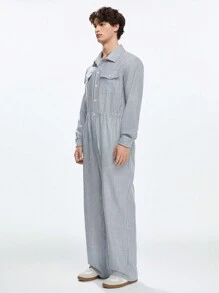 Manfinity VCAY Men Fashion Casual Loose Striped Jumpsuit, Fall - Grey - View 5