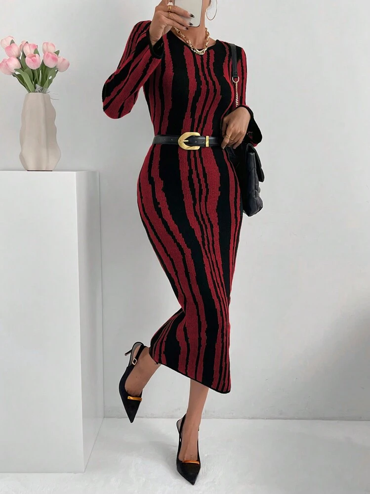 SHEIN Unity Women Colorblock Floral Print Long Sleeve Sweater Dress - Multicolor - View 1