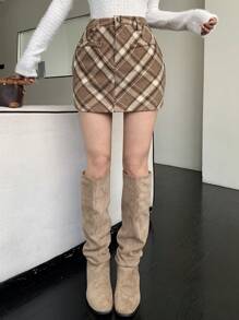 DAZY 女士优雅格子迷你裙