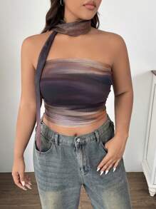 CovetEZ Plus Size Women Gradient Print Fashionable Blouse - Multicolor - View 3