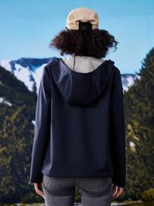 In My Nature 女士拉链字母印花连帽风衣夹克冬季女式上衣 - 藏蓝色 - 查看 2