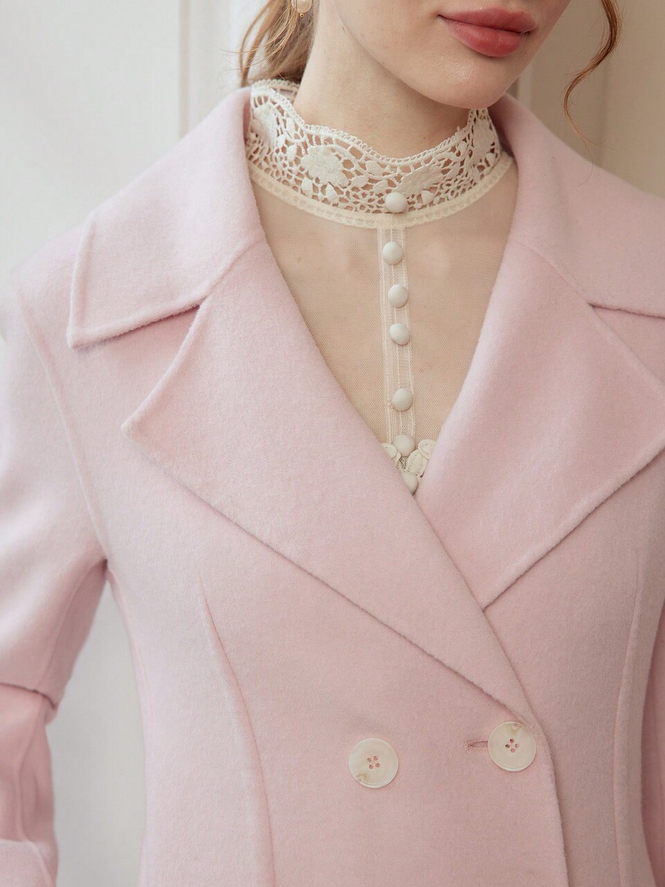 WOOL LAPEL COLLAR SOLID PEA OVERCOAT