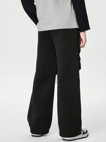 Casual Pleated Relaxed Straight Sweatpants For Tween Boys - Black - View 5