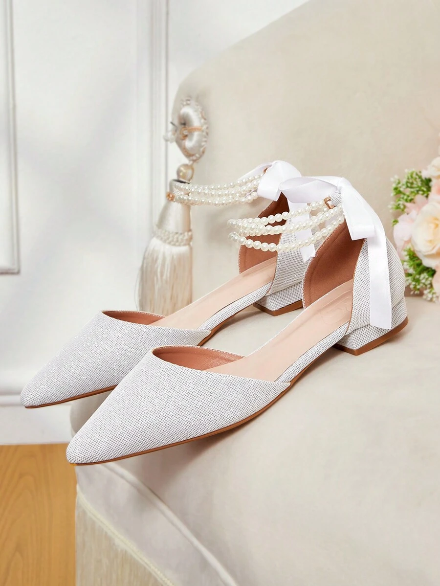 CUCCOO HITCHD 银色仿珍珠蝴蝶结女士平底鞋秋季 - 銀色 - 查看 1