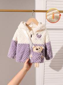 Baby Girl Warm Cute Bear Contrast Color Fluffy Jacket, Autumn & Winter - Multicolor - View 3