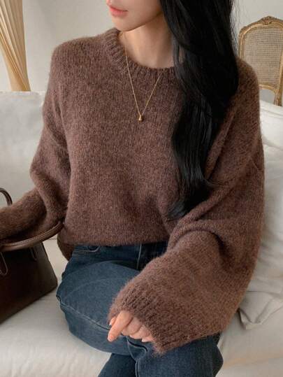 DAZY Suéter feminino de chiffon floral grande com manga comprida e gola redonda, roupas femininas de outono