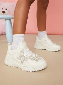 Mini mi Bestseller Kid's White Light Weight Butterfly Chunky Chunky Sneakers-Winter Sneakers,Comfortable,Luxury,Fashion - White - View 3