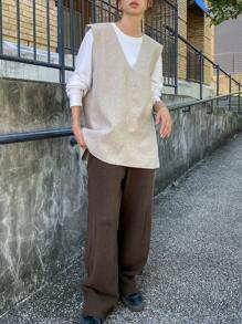 FRIFUL Women's Solid Color Simple Casual Sleeveless Loose Vest Women Jacket,Fall Women Clothes Women Coats - Apricot - View 2