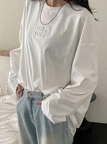 DAZY Women's Casual Letter Print Round Neck Long Sleeve T-Shirt,Fall Clothes Preppy Tops